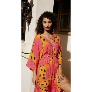 Anthropologie Farm Rio Cover-Up Dress Bananas Wrap Tropical Clip Dot Size M NEW